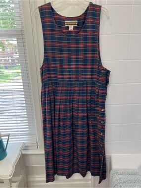 Plaid Sleeveless Midi Dress in Navy and Red